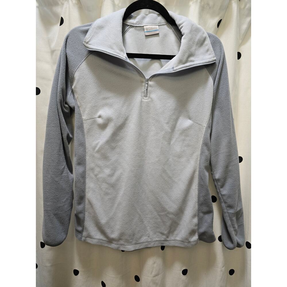 Columbia pullover colorblock light gray/blue fleece‎ 1/4 zip jacket sweatshirt L